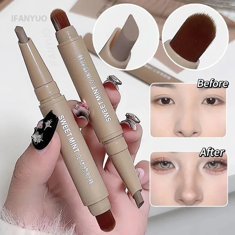 Contour Pen Double Head Bronzer Stick with Brush Nose Shadow Cream Contouring Pen Waterproof Natural Sculpting Makeup Cosmetics