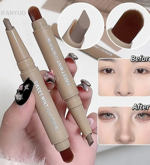 Contour Pen Double Head Bronzer Stick with Brush Nose Shadow Cream Contouring Pen Waterproof Natural Sculpting Makeup Cosmetics