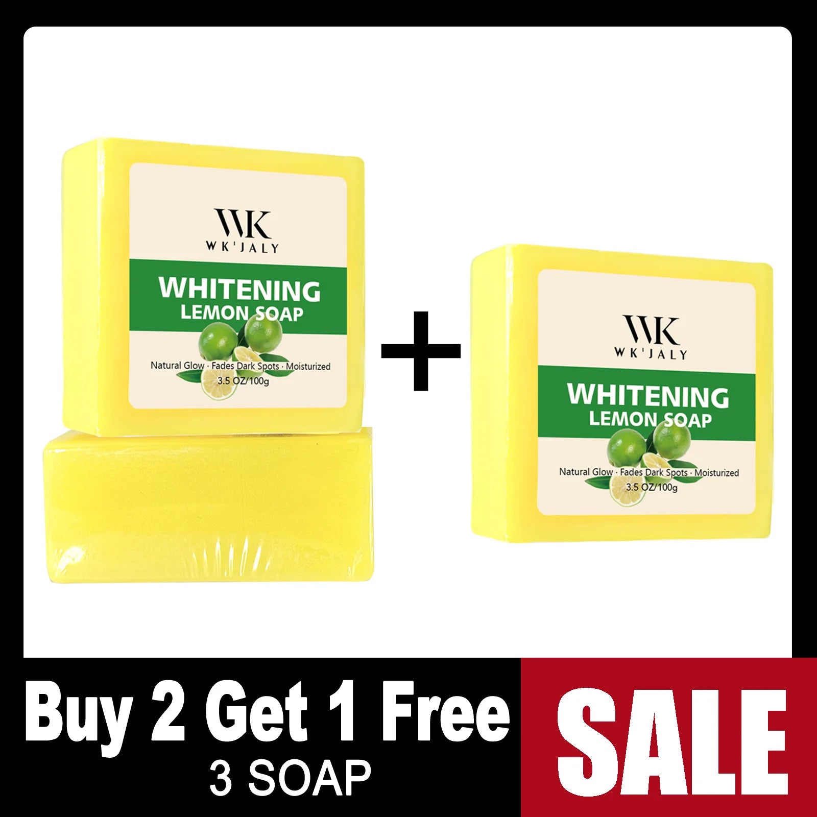 WK JALY Whitening Lemon Soap, Natural Glow, Fade Dark Spots, Moisturized, With Glutathione, Shea Butter Oil, For Face And Body