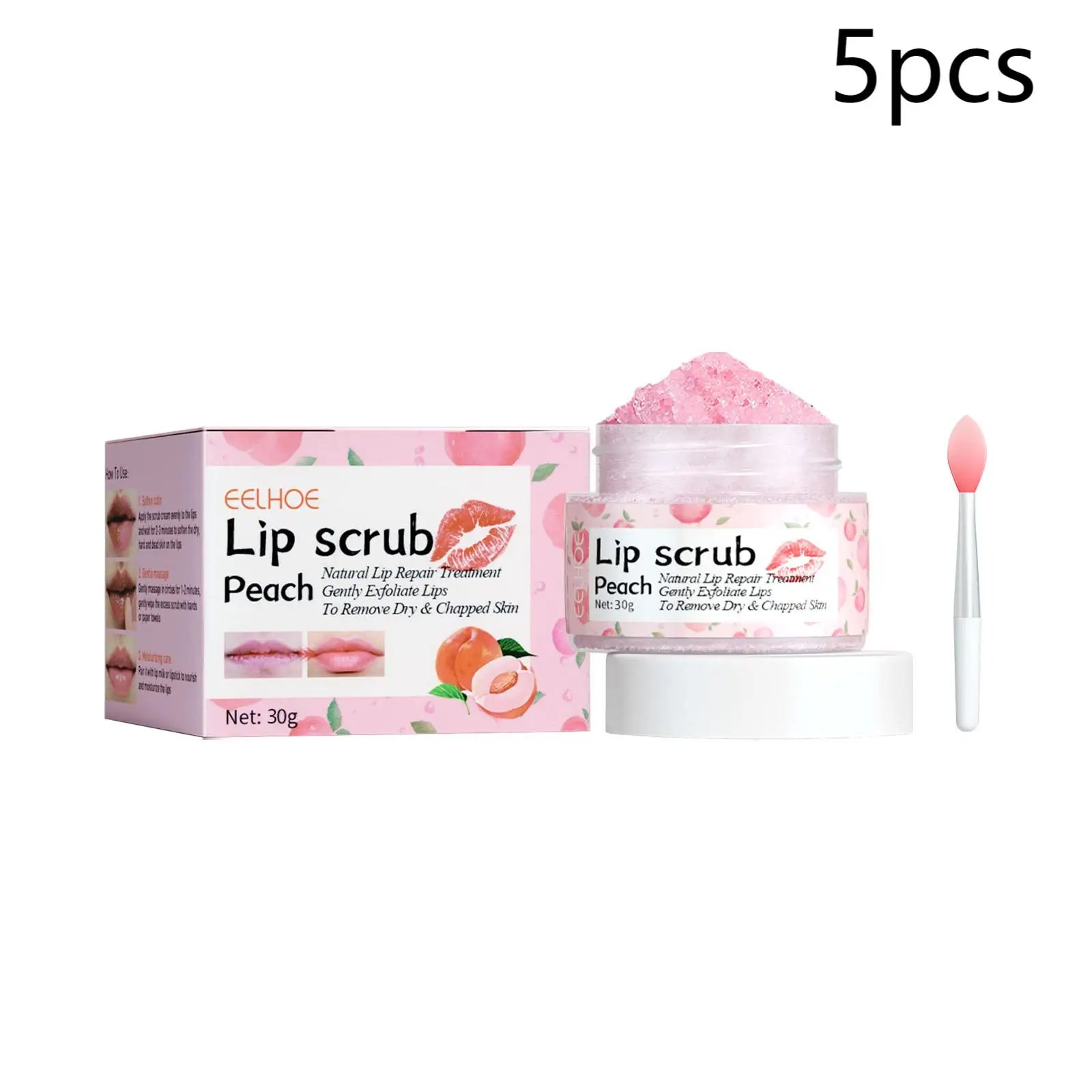 Peach Lip Scrub, Hydrating & Exfoliating Lip Care, Gently Smooths Lip Lines for Soft Skin