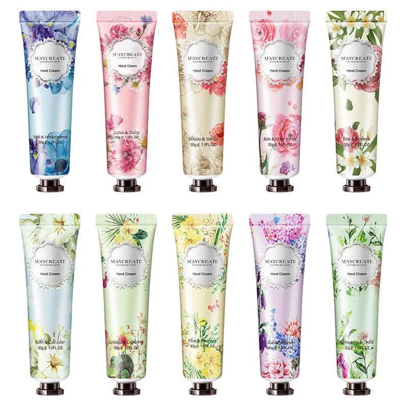 10pcs Fruity Flowery Hand Cream Moisturizing Nourishing Anti Chap Repairing Hands Care Beauty Skincare Hand Creams Sets
