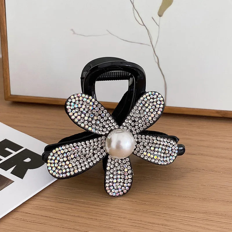 New Korean Rhinestone Hair Claw Clip Elegant Black Hair Crabs Hairgrips for Ladies Headwear Hair Accessories Ponytail Hair Clips
