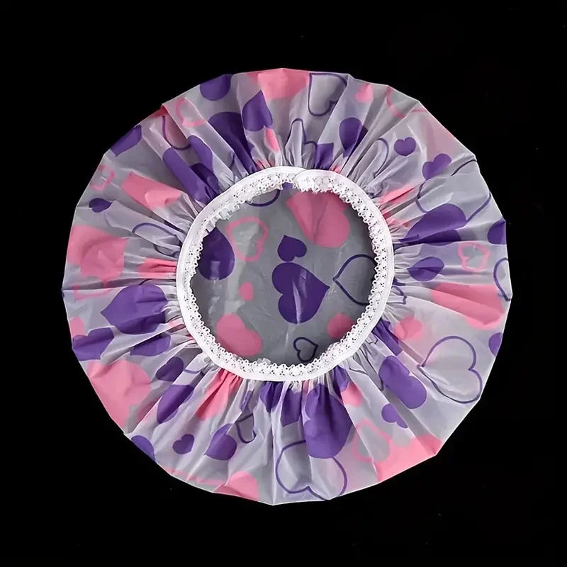 Set of 4 Adjustable Printed Shower Caps, Waterproof and Reusable with Elastic Band for Women's Spa Salon