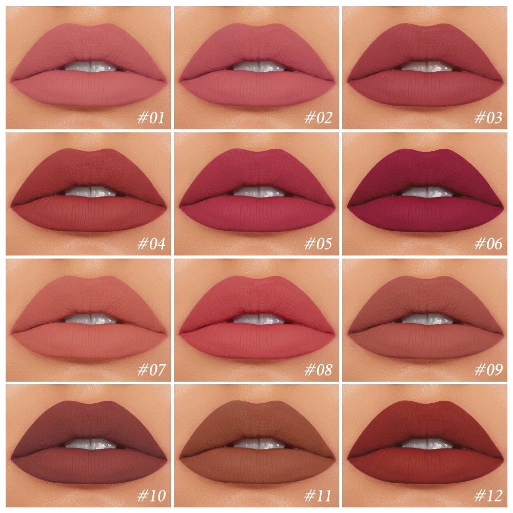 Velvet Matte Lip Gloss Tint 12 Shades Waterproof Long Lasting Nonstick Cup Liquid Lipstick Makeup Cosmetics For Women