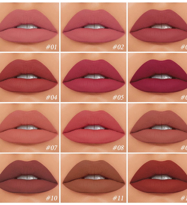 Velvet Matte Lip Gloss Tint 12 Shades Waterproof Long Lasting Nonstick Cup Liquid Lipstick Makeup Cosmetics For Women