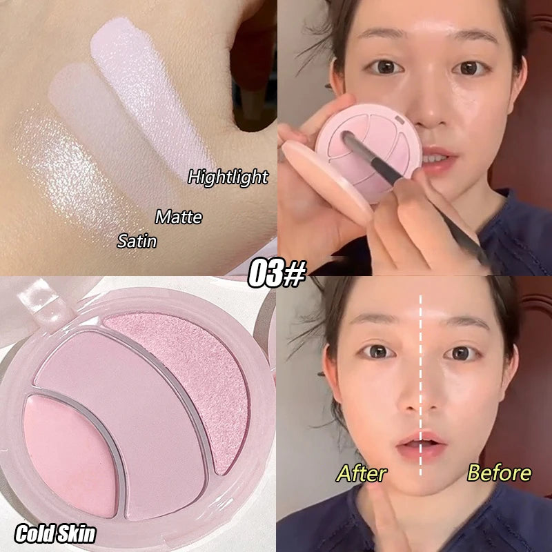 Highlighter Palette Pearlescent Matte 3-color Multi-use Mash Potato Facial Contour Powder Cream Natural 3D Face Brighten Makeup