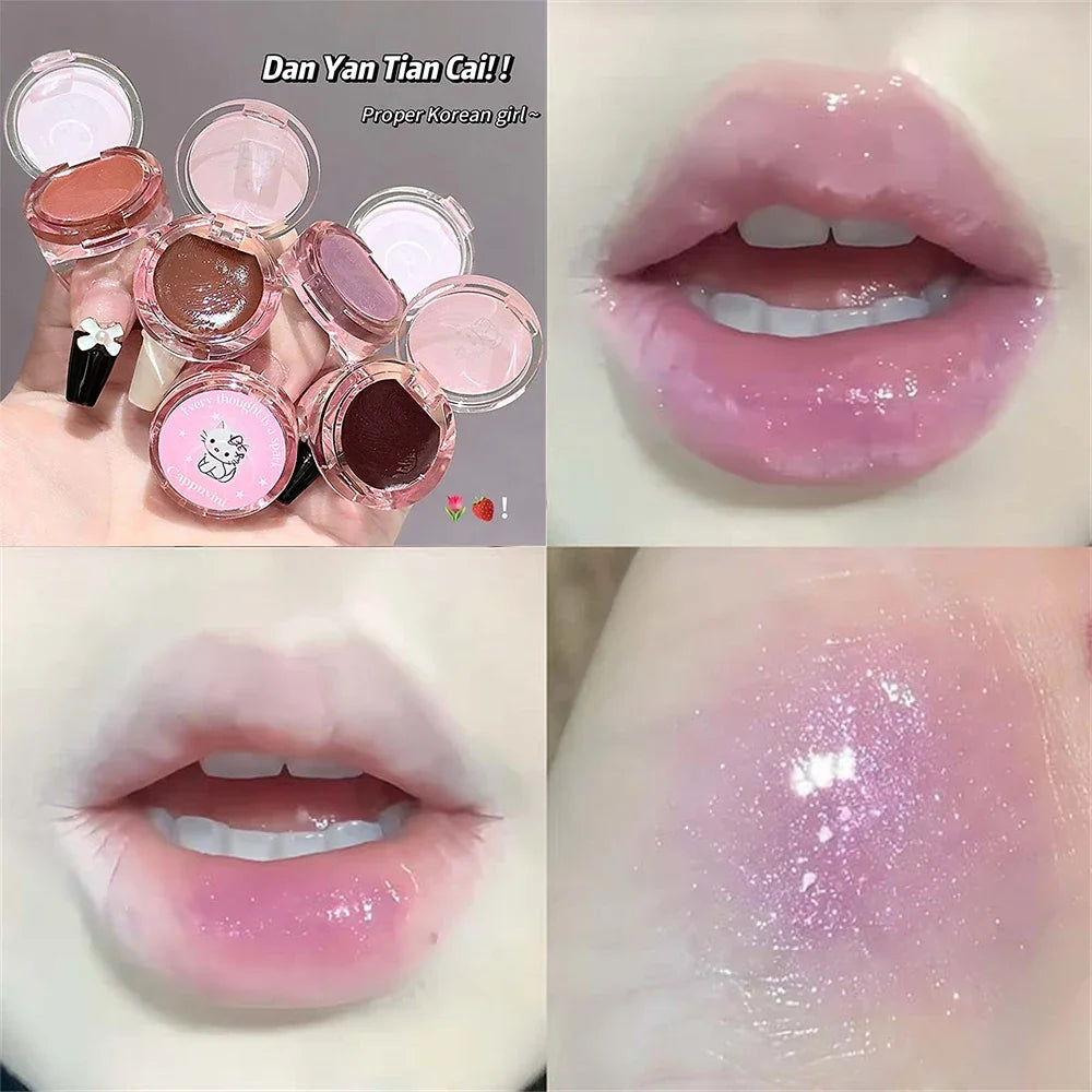 Crystal Grape Mirror Glassy of Cute Ring Lipstick Hydrating Sheer Glitter Tint Lip Balm Non-Sticky Plumper Lip Gloss Makeup