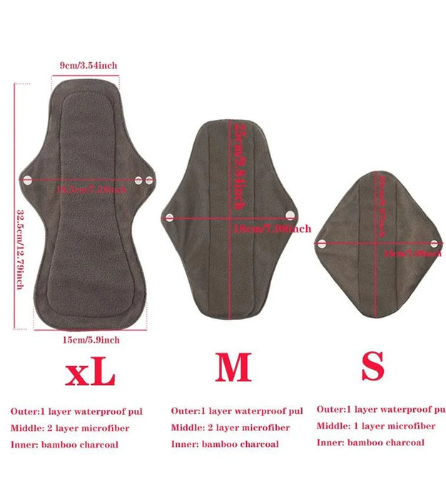 S+M+XL Reusable Menstrual Pads Bamboo-Charcoal Absorbency Panty Liner Women Period Panties Cloth Pad Washable Sanitary Napkins