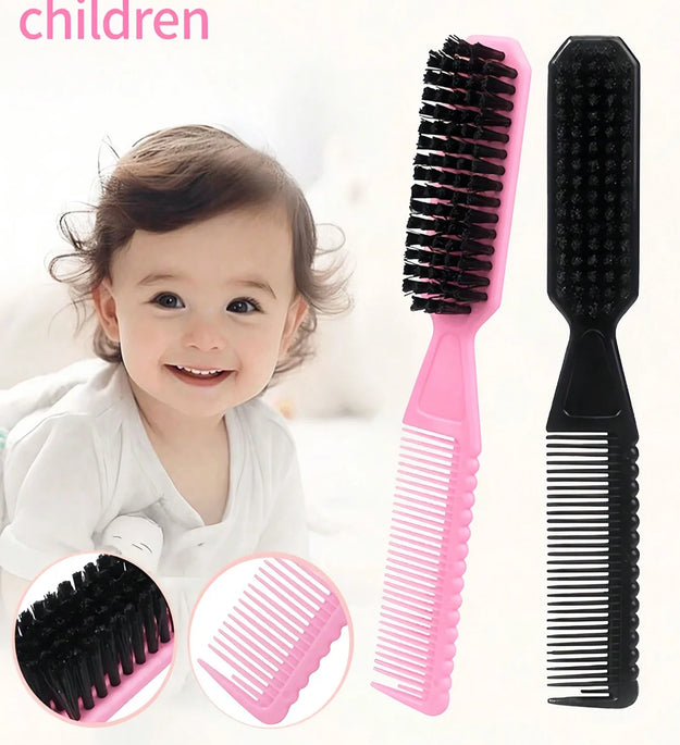 2-In-1 Double-Sided Brush Set, Suitable For Children, Includes Hair Brush And Fine Comb, Ideal For Styling Baby Hair At Home