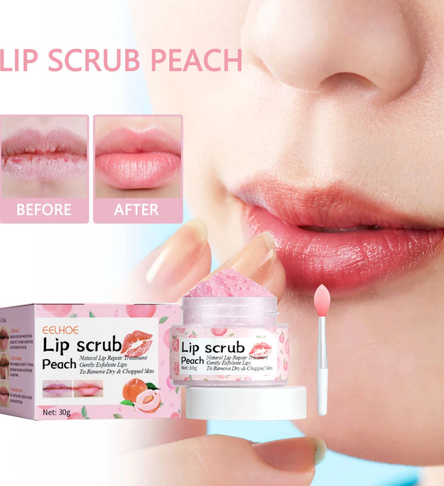Peach Lip Scrub, Hydrating & Exfoliating Lip Care, Gently Smooths Lip Lines for Soft Skin