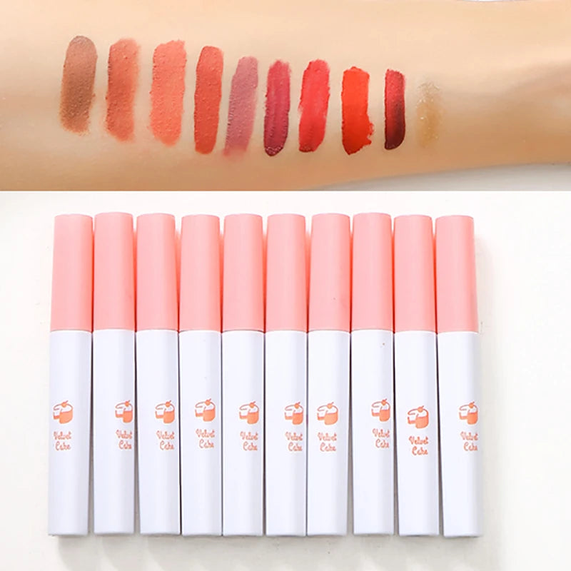 10 Colors Matte Lip Gloss Kit Cigarette Smoke Tube Lipstick 24 Hour Lasting Lip Tint Stain Set Waterproof Glossy Lip Oil Make Up