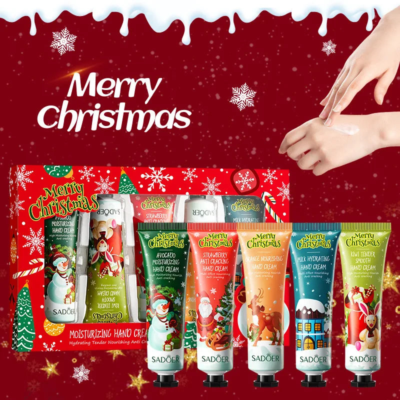 5pcs SADOER Christmas Hand Cream Sets Moisturizing Nourishing Whitening Hydrating Anti-aging Hands Skin Care Products