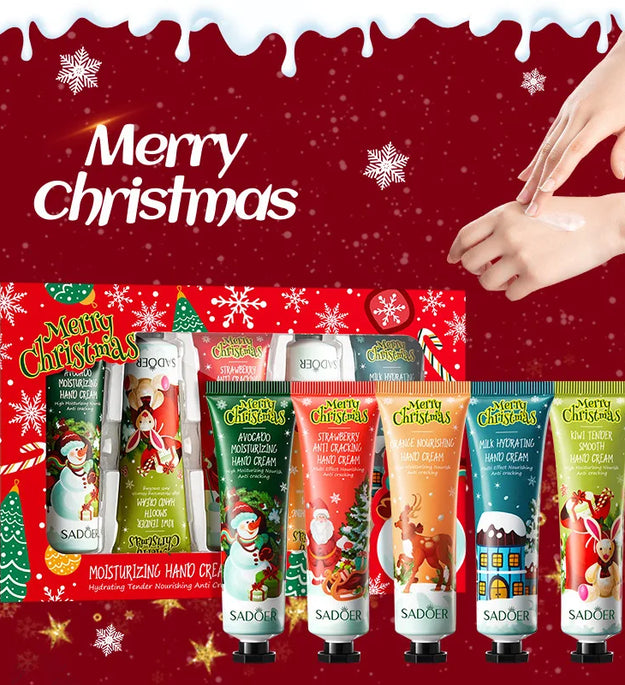 5pcs SADOER Christmas Hand Cream Sets Moisturizing Nourishing Whitening Hydrating Anti-aging Hands Skin Care Products