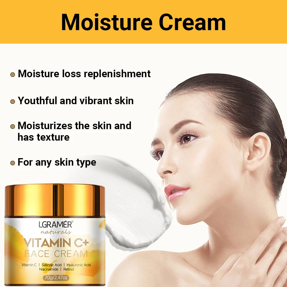 Vitamin C Face Cream Retinol Smooth Wrinkle Moisturizing Firming Hyaluronic Lightening Repairing Smooth Skincare Whitening Cream - BlissFully