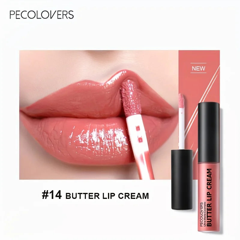 Butter Lip Cream Liquid Lipstick, Non-Sticky, Moisturizing High Pigment For Nude Red Sexy Lip Makeup Cosmetic
