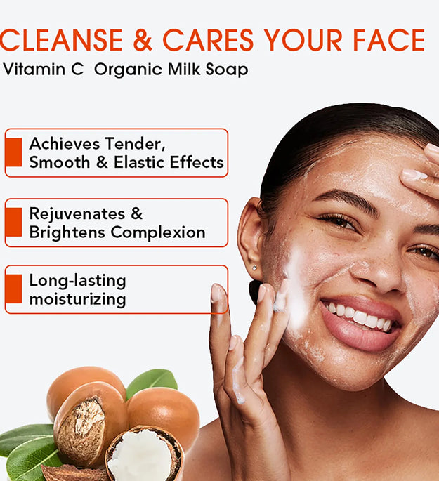 AILKE Vitamin C Organic Milk Soap Bar, Whitening, Reduce Wrinkles, Anti-Aging, Smooth & Soften Skin, for Face, Body, 200g/7 oz