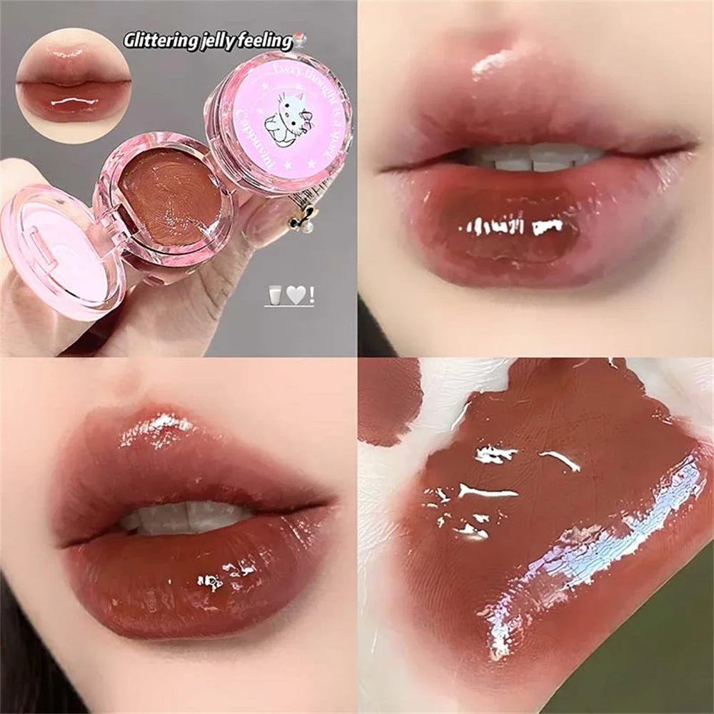 Crystal Grape Mirror Glassy of Cute Ring Lipstick Hydrating Sheer Glitter Tint Lip Balm Non-Sticky Plumper Lip Gloss Makeup