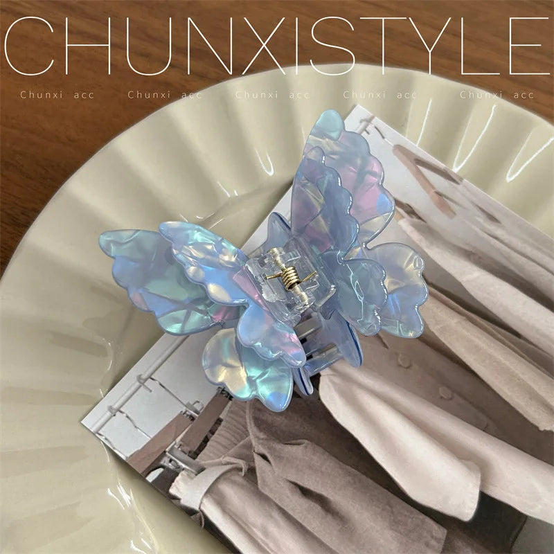 Fairy Butterfly Hair Claw French Retro Acetate Crab Hair Clip Summer Sweet Princess Shark Clip Coiled Hairpin Hair Accessories