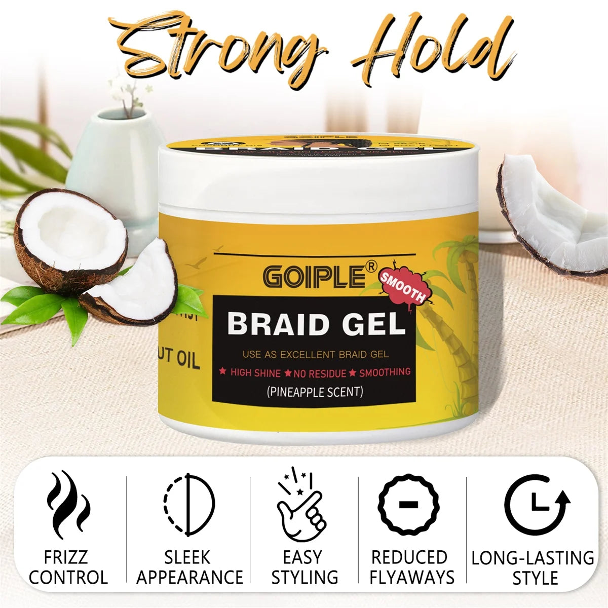 GOIPLE 100g Pineapple Scent Braid Gel Smooth Non-Flaking Hairstyle Fixative Cream Tames Frizz Stronghold Twists Hair Styling Gel