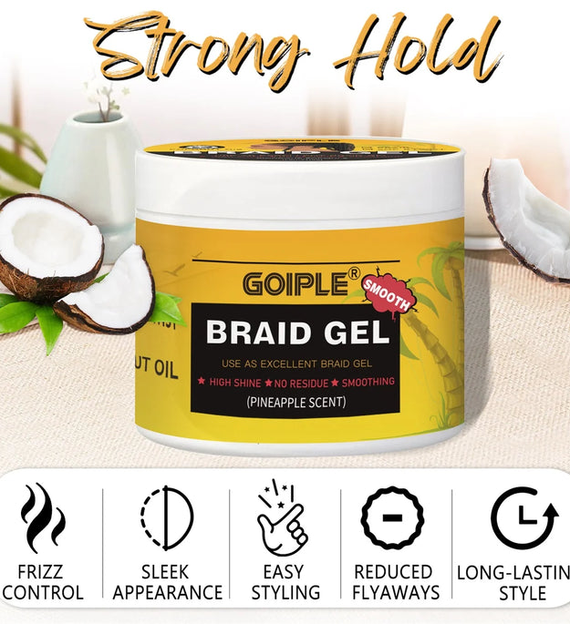 GOIPLE 100g Pineapple Scent Braid Gel Smooth Non-Flaking Hairstyle Fixative Cream Tames Frizz Stronghold Twists Hair Styling Gel
