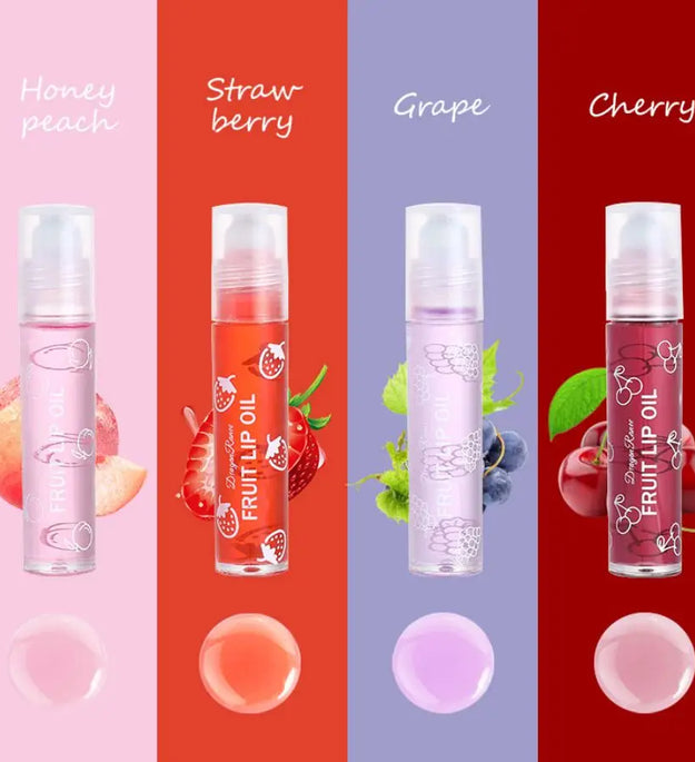 Rolling Bead Lip Oil Set of Four Moisturizing Lotion, Hydrating Roller Ball Mouth Oil, Anti-Drying, Colorless and Transparent