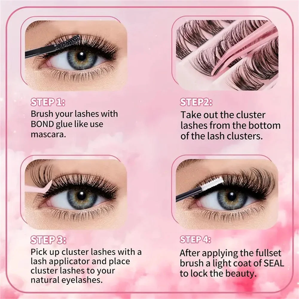 200 pieces of single cluster false eyelash set , faux mink fur eyelashes, fluffy and natural, mixed length 10-16mm