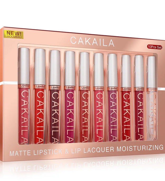 CAKAILA 10pcs/set Nude Lip Gloss Matte Velvet Lipstick Waterproof Long-lasting  Liquid Lipstick Women Moist Lip Tint
