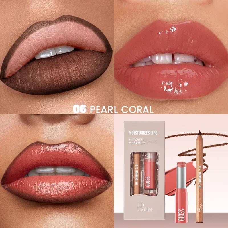 Pudaier Lip Line Wet Gloss Lip Oil Gift Set - Mirror Gloss, Moisturizing and Long-lasting, Daily Natural Nourishing Smudge, Gift