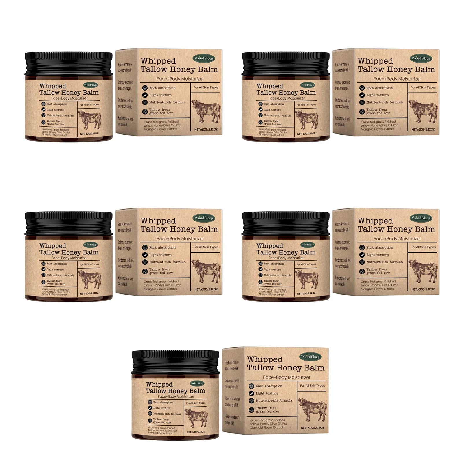 WoodSleep Beef Tallow Paste Deeply Moisturizer Brightening Wrinkle Remover Grass Fed Tallow Wild Honey Face Body Cream Skin Car - BlissFully