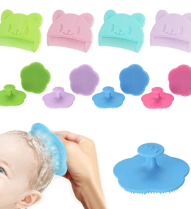 2pcs Set Infant Silicon Head Massager Fetal Head Fat Comb Toddler Bathing Soft Comb Newborn Hair Cleaning Baby Care Accessories