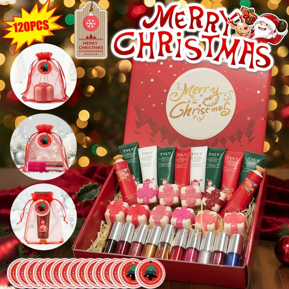 Christmas Beauty Gift Box With 120 Items Including Lip Gloss, Hand Cream, Long-Lasting And Easy To Apply Lip Makeup Set