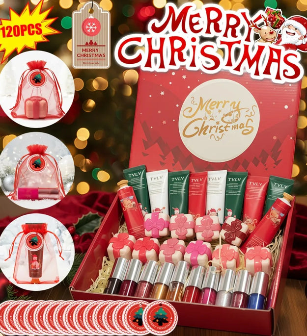 Christmas Beauty Gift Box With 120 Items Including Lip Gloss, Hand Cream, Long-Lasting And Easy To Apply Lip Makeup Set
