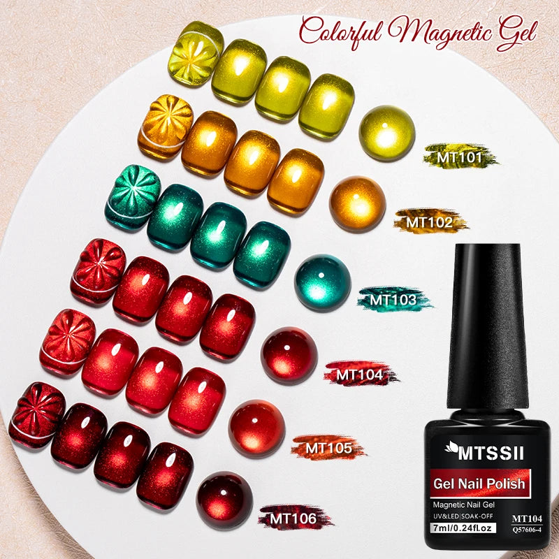 7pcs Red Green Cat Magnetic Gel Nail Polish Set For Christmas Nails Semi Permanent Cat Eye UV Gel Varnish Soak Off Nail Supplies