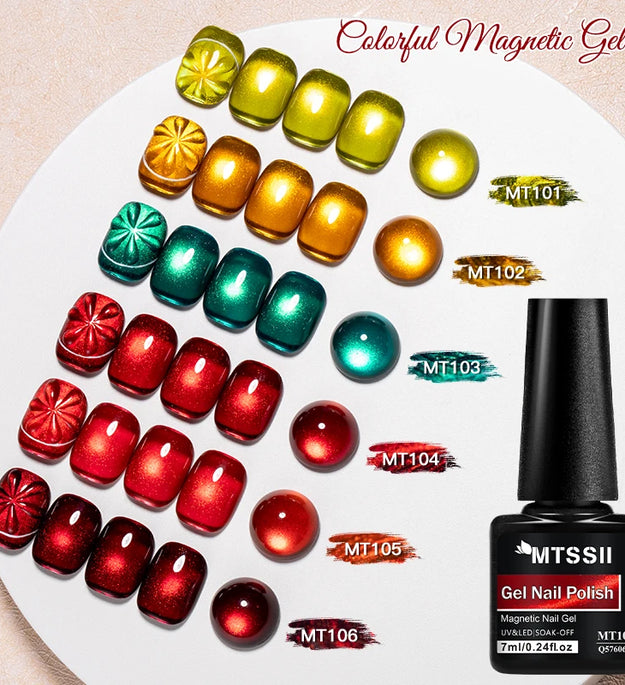 7pcs Red Green Cat Magnetic Gel Nail Polish Set For Christmas Nails Semi Permanent Cat Eye UV Gel Varnish Soak Off Nail Supplies