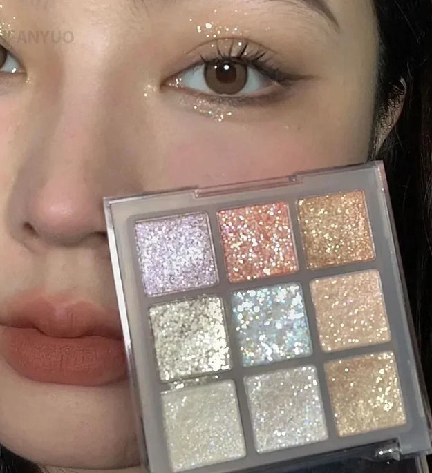 9Colors Glitter Eyeshadow Palette Earth Color Pearlescent Eye Shadow Shimmer Highlights Sparkling Sequin Blue Purple Eyes Makeup