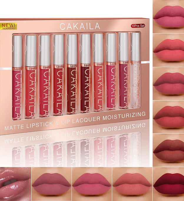 CAKAILA 10pcs/set Nude Lip Gloss Matte Velvet Lipstick Waterproof Long-lasting  Liquid Lipstick Women Moist Lip Tint