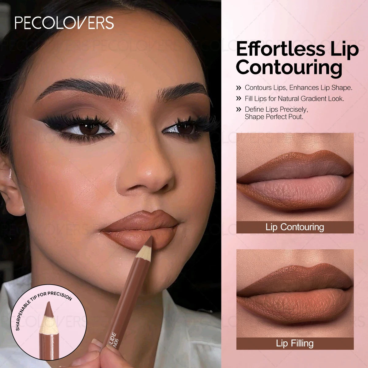 1PC Long-lasting Matte Lip Liner, Natural and Smooth Contour, Nude Makeup, Can Be Superimposed, Suitable for Christmas Makeup