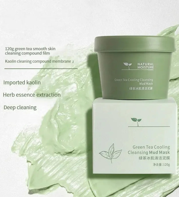 Green Tea Ice Mud Mask Cleansing Moisturizing Oil Control Blackhead Removal Cleansing Mud Mask Applicator Mud Mask 1PCS 120g