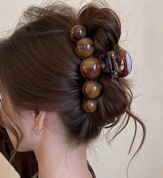 Retro Gradient Beaded Hair Claw 11Cm Women's Geometric Plastic Hairpin Shark Clip Fashion Everything Hair Clip Hair Accessories