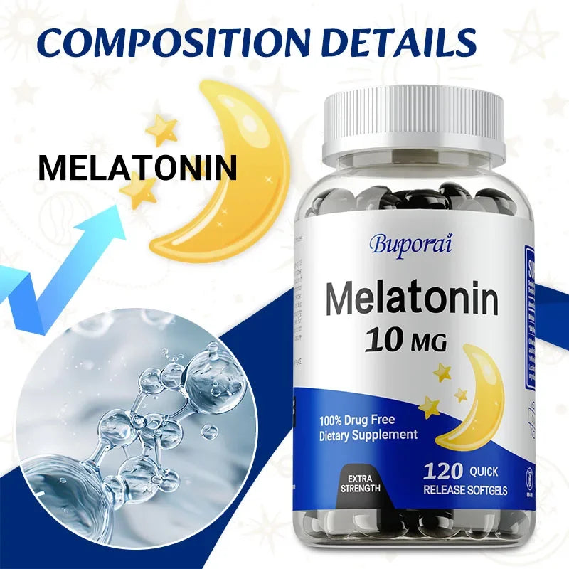 Buporai Melatonin 10mg - Adult Sleep Aid, Improves Insomnia, Relaxes Mood, Promotes Deep Sleep, Gluten Free, Non-GMO