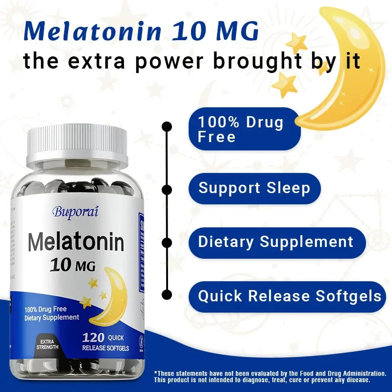Buporai Melatonin 10mg - Adult Sleep Aid, Improves Insomnia, Relaxes Mood, Promotes Deep Sleep, Gluten Free, Non-GMO