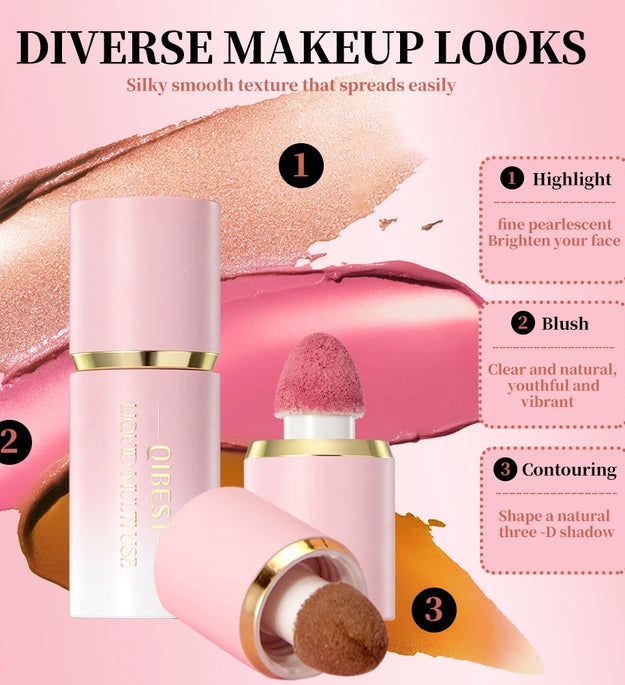 QIBEST Matte Face Liquid Blusher Smooth Cheek Eye Blush Highlighter Multi-Use Stick Rouge Lasting Liquid Contour Bronzer Makeup