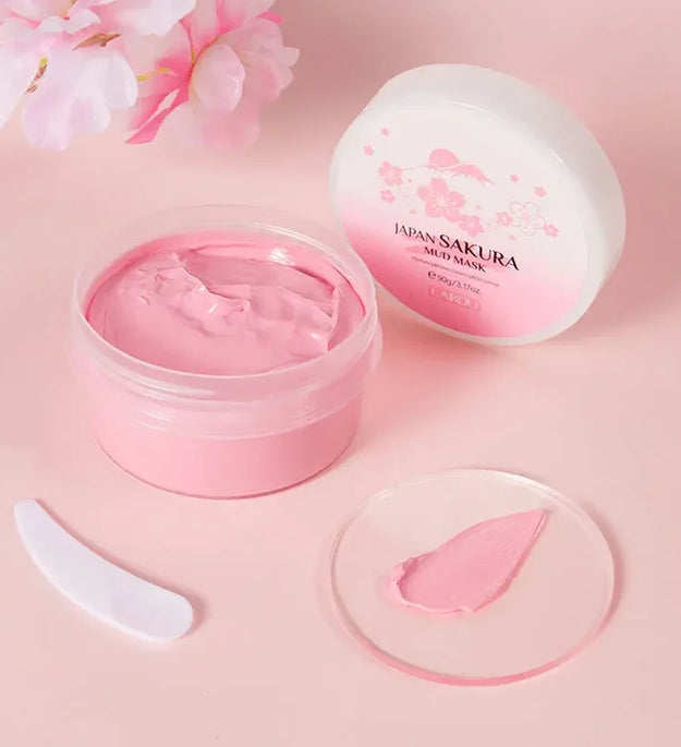Laikou Sakura Mud Mask Deep Cleansing Oil Control Balance Antioxidan Shrink Pores Remove Blackheads Refreshing Facial Mask90/25g