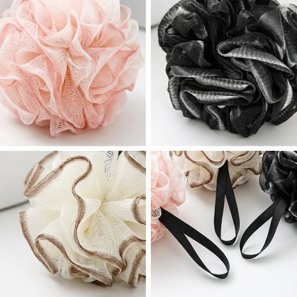 1-Pack Multi-Color PE Bath Loofah (14cm) - Hanging Lanyard, Durable Hemming, Non-Shedding, Soft & Gentle for Shower
