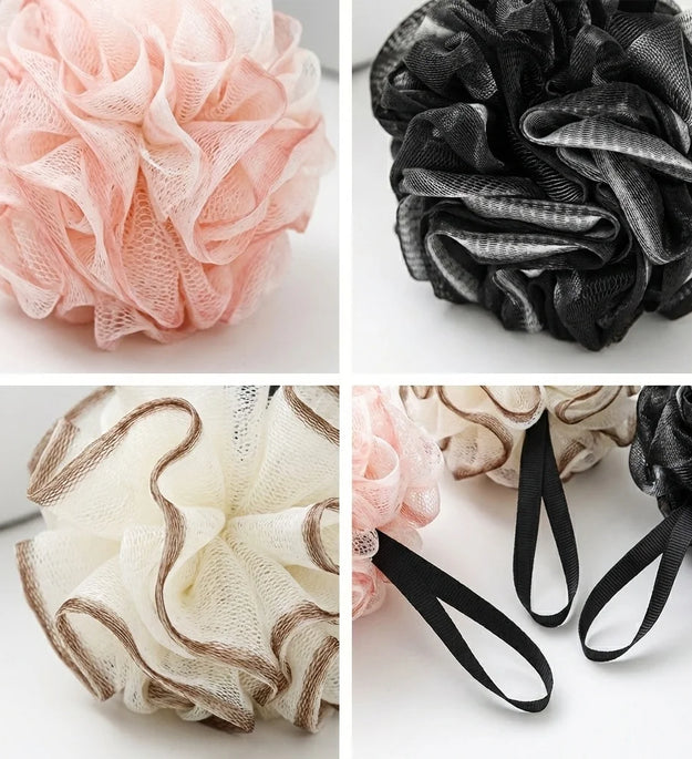 1-Pack Multi-Color PE Bath Loofah (14cm) - Hanging Lanyard, Durable Hemming, Non-Shedding, Soft & Gentle for Shower