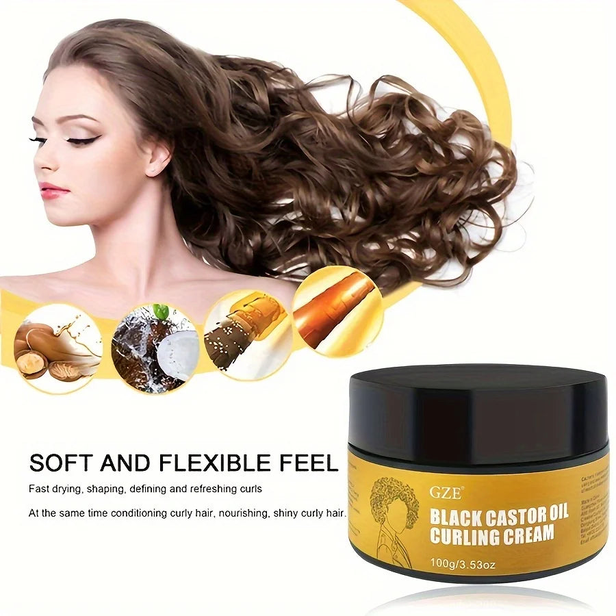 GZE Black Castor Oil Curl Defining Cream Non-stick Hydrates & eliminates frizz, Hair-Smoothing Anti-Frizz Cream to Define - BlissFully