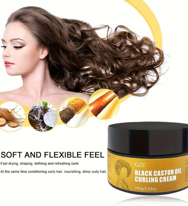 GZE Black Castor Oil Curl Defining Cream Non-stick Hydrates & eliminates frizz, Hair-Smoothing Anti-Frizz Cream to Define - BlissFully
