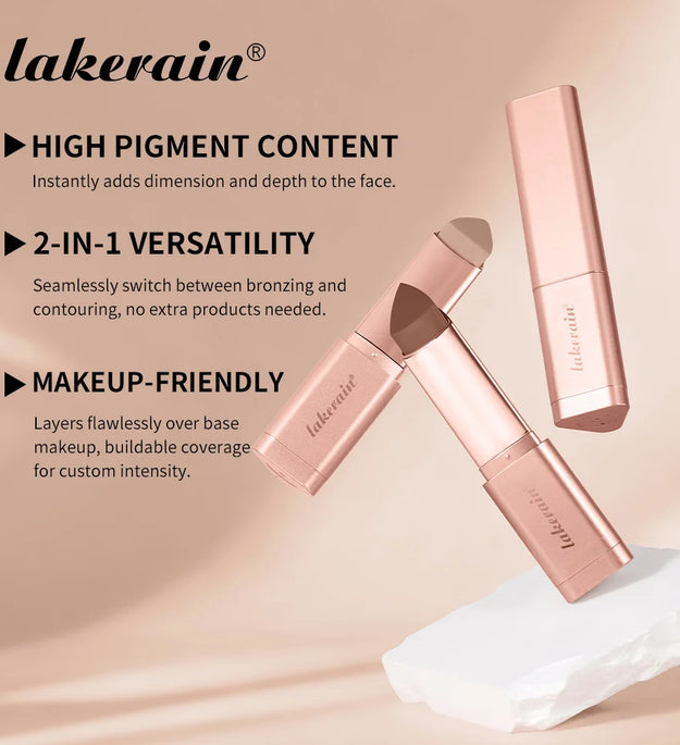 Lakerain Bronzer Cream Stick 3D Makeup Effect Improve Fine Lines Brightening & Grooming 2 IN 1 Bronzer Cream for All Skin Types