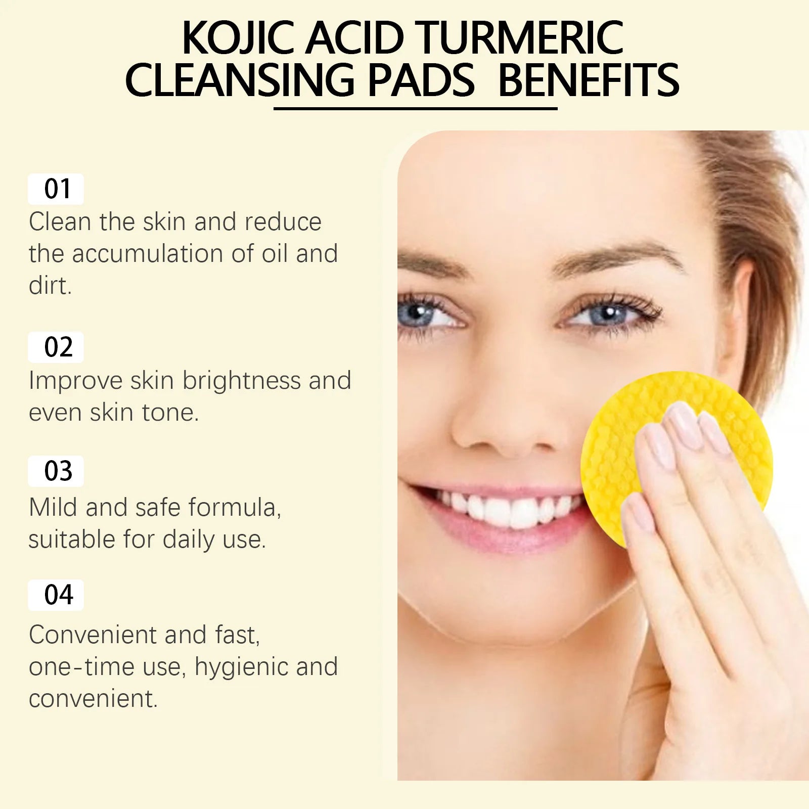 Turmeric Kojic Acid Cleansing Pads Exfoliating Remove Dead Skin Acne Fade Melanin Oil Control Nourish Glow Facial Wash Sponges