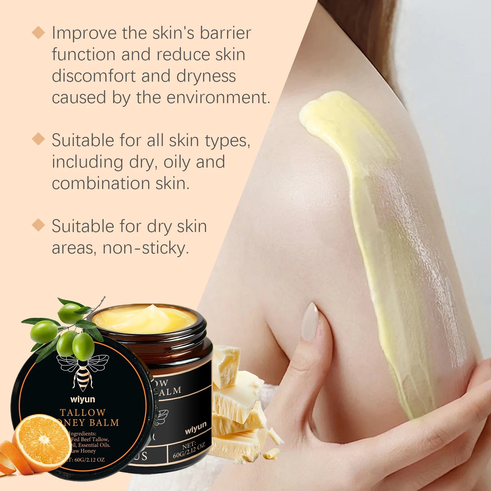 Tallow Honey Cream Glow Hydrating Skin Improve Elasticity Soft Bleaching Improve Dullness Firming Face Body Moisturizer Lotion - BlissFully